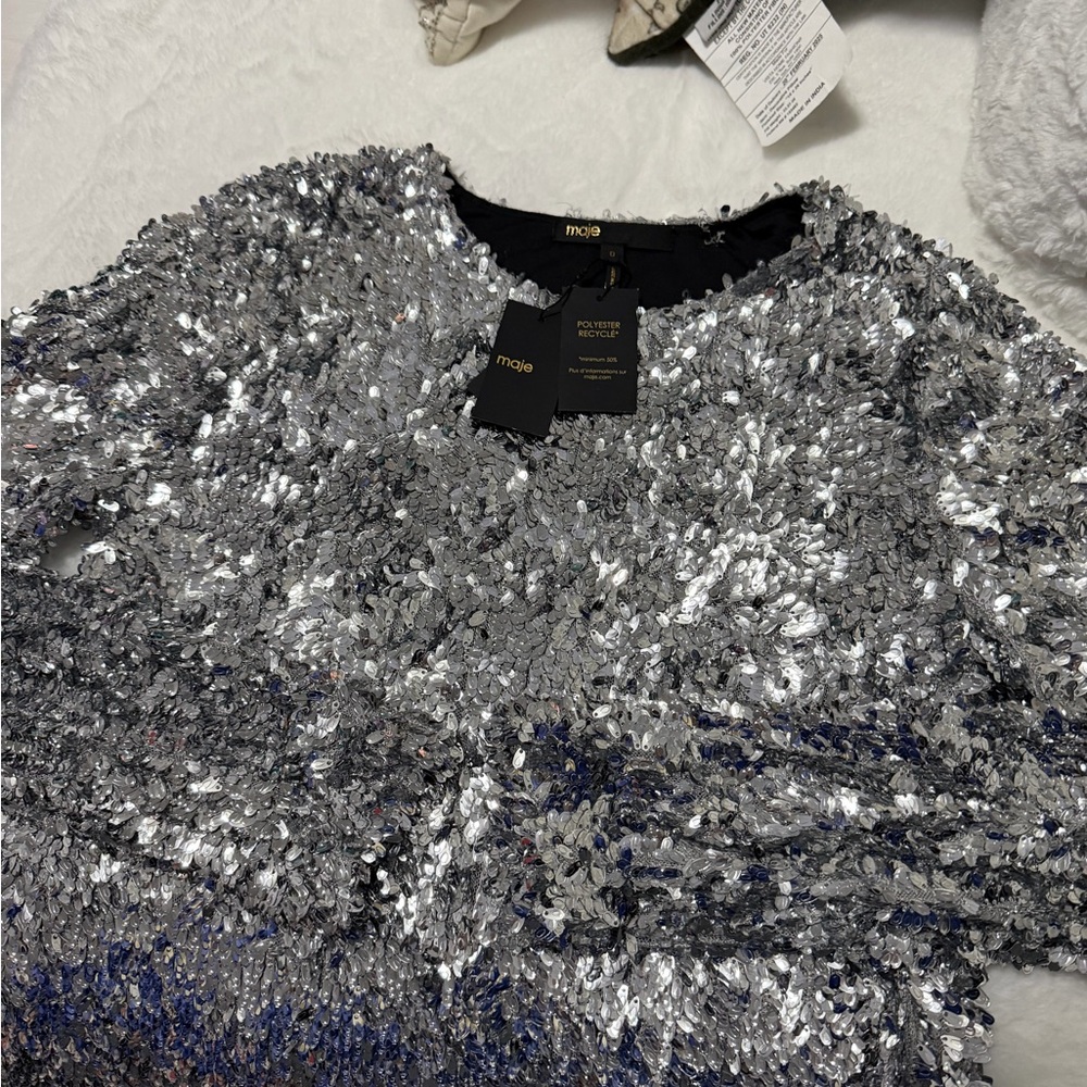 Maje Glittering Silver Sequin Blouse